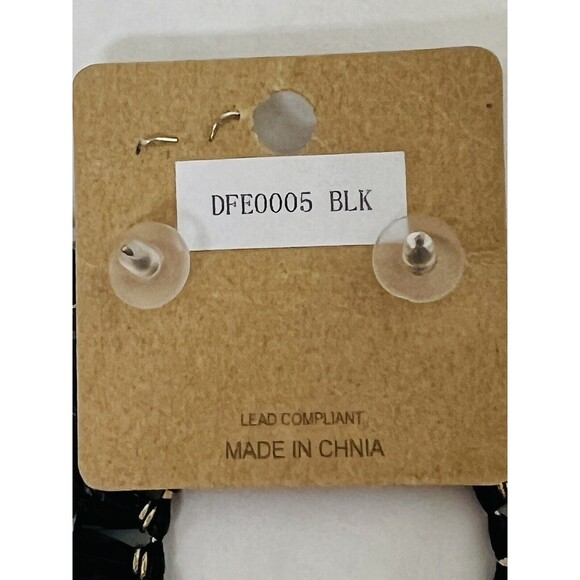 Treasure Black Earrings Hoop Goldtone Raffia Fan DFE0005 - Picture 4 of 6